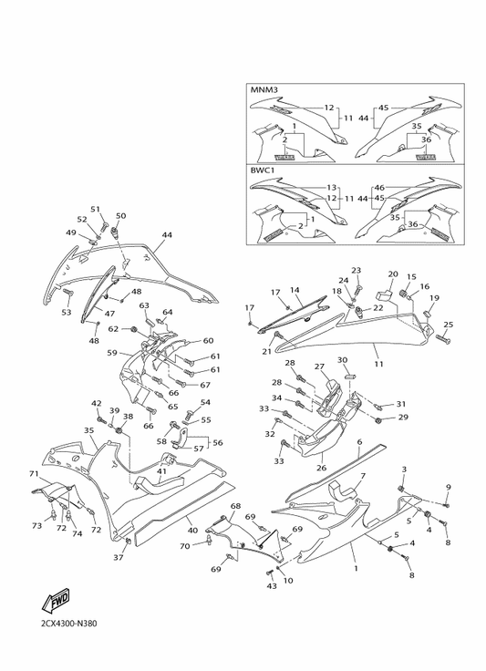 Yamaha 13S-W2839-E0-P0 Under Cover Comp. 2 — shown on the Cowling 2 parts diagram