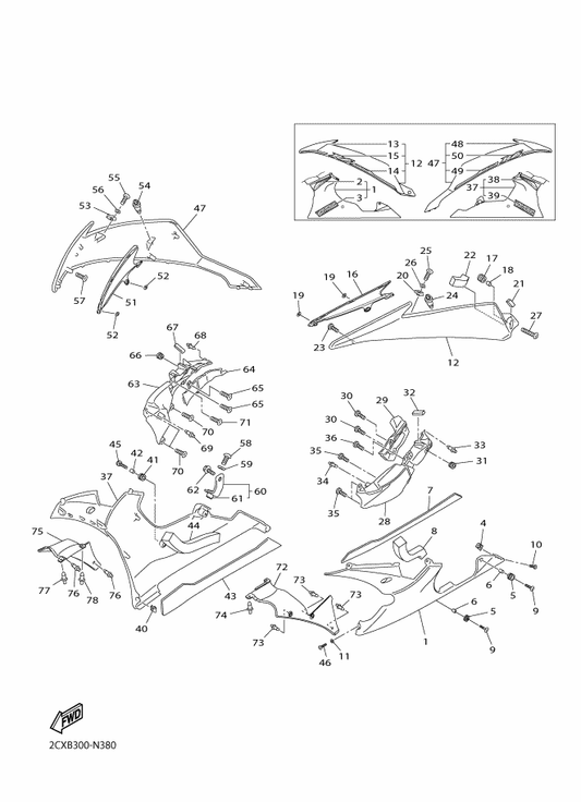 Yamaha 13S-W2839-P0-P4 Under Cover Comp. 2 — shown on the Cowling 2 parts diagram