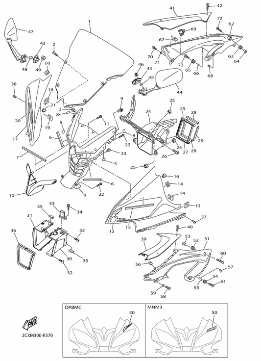 Yamaha 2CR-2173X-10 . Graphic 7 — shown on the Cowling 1 parts diagram