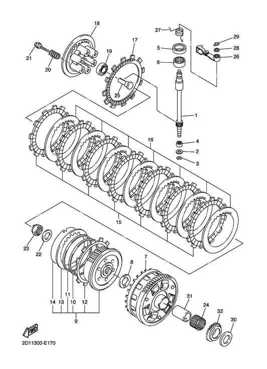 Yamaha 90508-16040 Spring, Torsion — shown on the Clutch parts diagram
