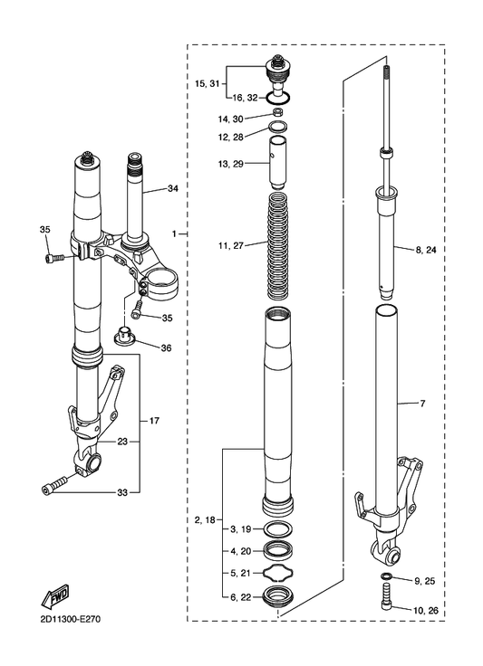 Yamaha 2D1-23111-10 . Bolt, Cap — shown on the Front Fork parts diagram