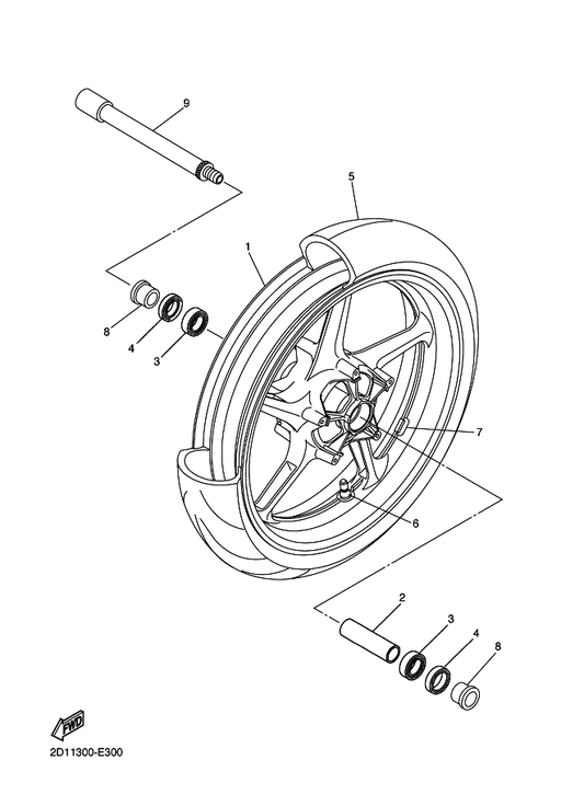 Yamaha 94112-17093 Tire(120/70 Zr17M/C 58W Pilot) — shown on the Front Wheel parts diagram