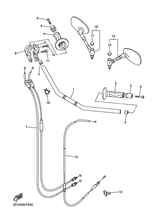 Yamaha 2D1-26290-01 Rear View Mirror Assy (Right) — shown on the Steering Handle & Cable parts diagram