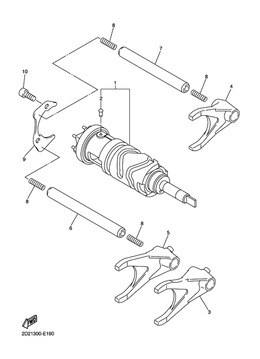 Yamaha 2D2-18540-00 Shift Cam Assy — shown on the Shift Cam & Fork parts diagram