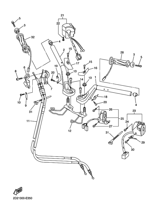 Yamaha 2D2-26299-00 Plate, Mirror Fitting 2 — shown on the Steering Handle & Cable parts diagram