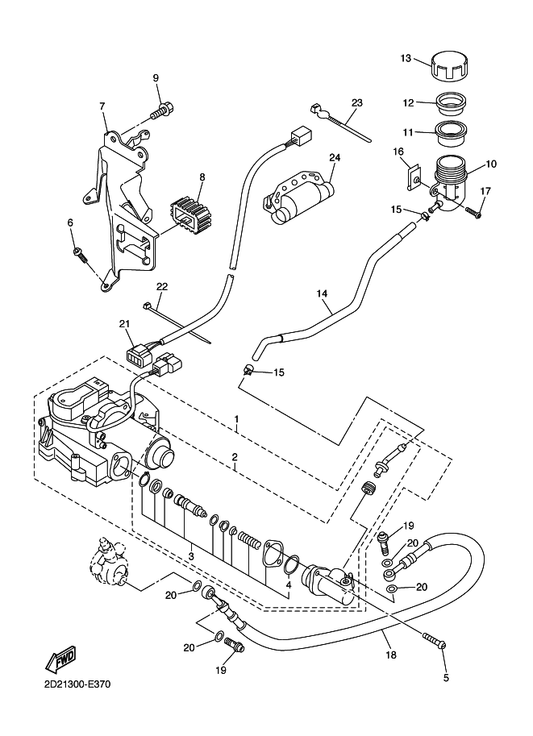 Yamaha 2D2-2589E-00 Hose — shown on the Clutch Actuator parts diagram