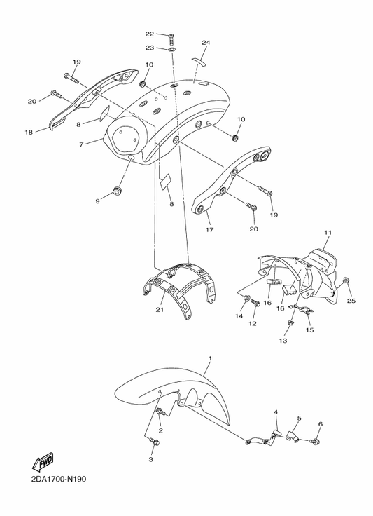 Yamaha 27D-25887-00 Holder, Brake Hose — shown on the Fender parts diagram