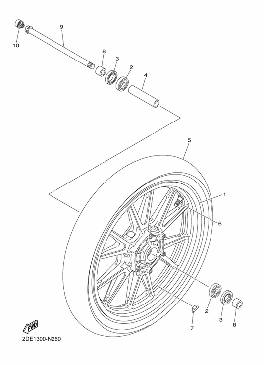 Yamaha 1TP-25168-00 Cast Wheel, Front — shown on the Front Wheel parts diagram
