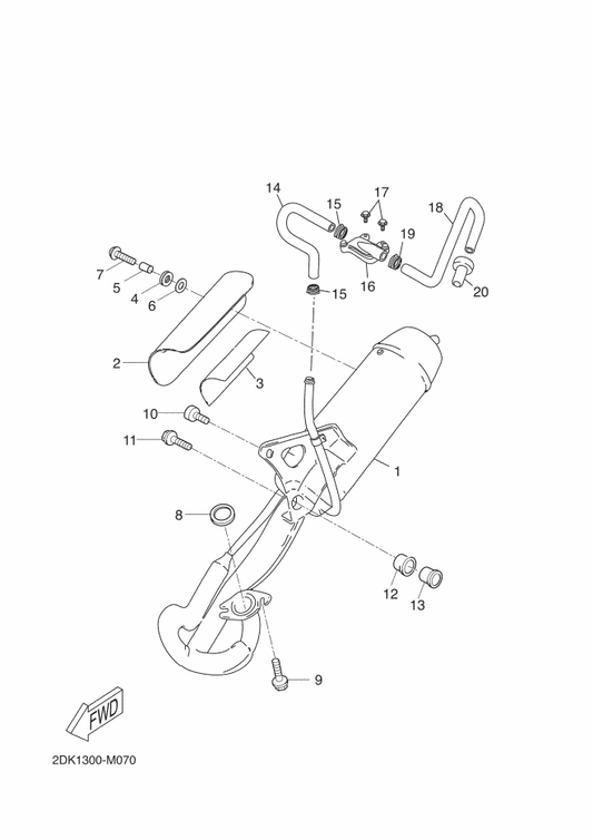 Yamaha 2DK-E4610-00 Exhaust Pipe Assy 1 — shown on the Exhaust parts diagram