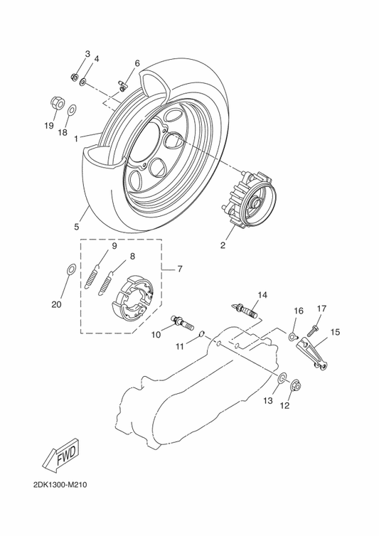 Yamaha 90105-06X12 Bolt, Flange — shown on the Rear Wheel parts diagram