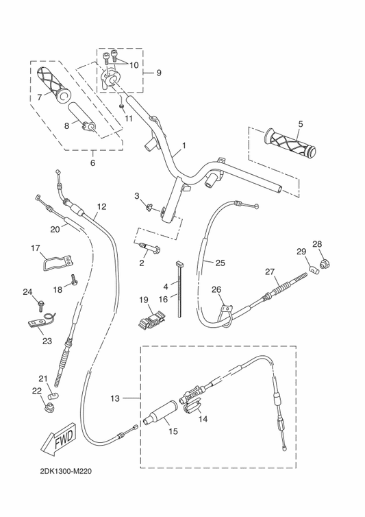 Yamaha 2DK-F6131-00 Guide, Cable 1 — shown on the Steering Handle & Cable parts diagram