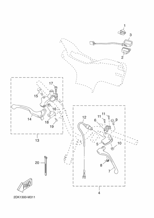 Yamaha 5C3-H2910-10 Lever Holder Assy (Left) — shown on the Handle Switch & Lever parts diagram