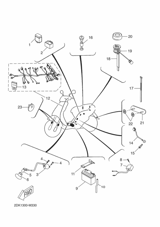Yamaha 2DK-H5752-00 Sender Unit Assy, Fuel Meter — shown on the Electrical 2 parts diagram