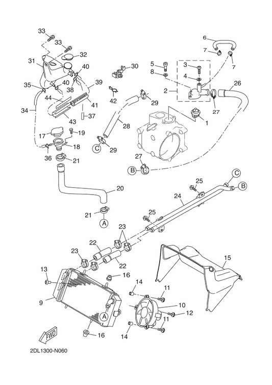 Yamaha 2DM-E2476-00 Pipe 6 — shown on the Radiator & Hose parts diagram