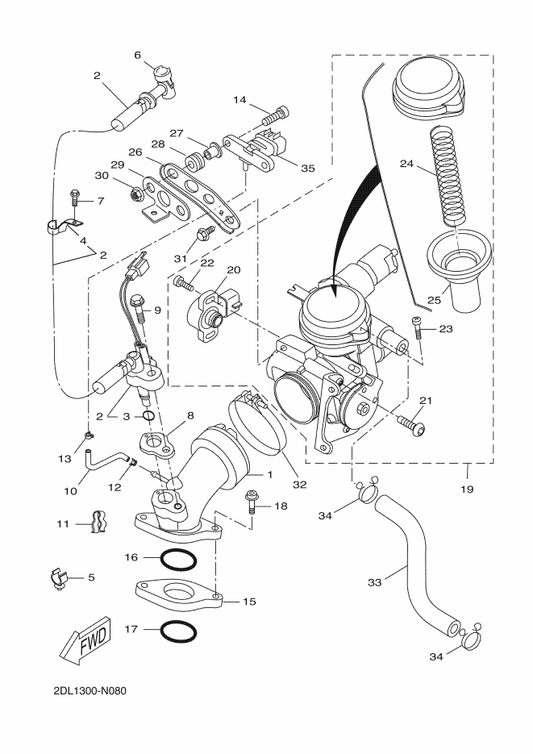 Yamaha 2DL-13930-00 Pipe Inlet Assembly — shown on the Intake parts diagram
