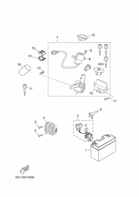 Yamaha 2DL-WH250-20 Main Sw. Immobilizer Kit — shown on the Electrical 1 parts diagram