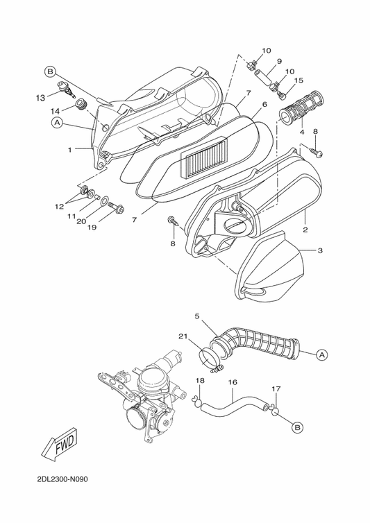 Yamaha 1C0-E4349-10 Pipe — shown on the Intake 2 parts diagram