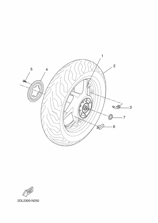 Yamaha 2DM-F5338-10 Cast Wheel, Rear — shown on the Rear Wheel parts diagram