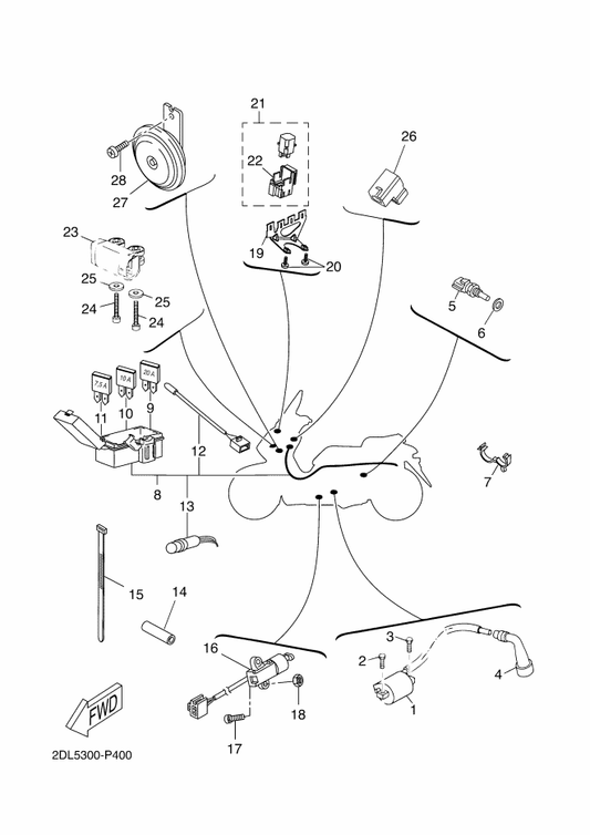 Yamaha 2DL-H2590-00 Wire Harness Assy — shown on the Electrical 2 parts diagram