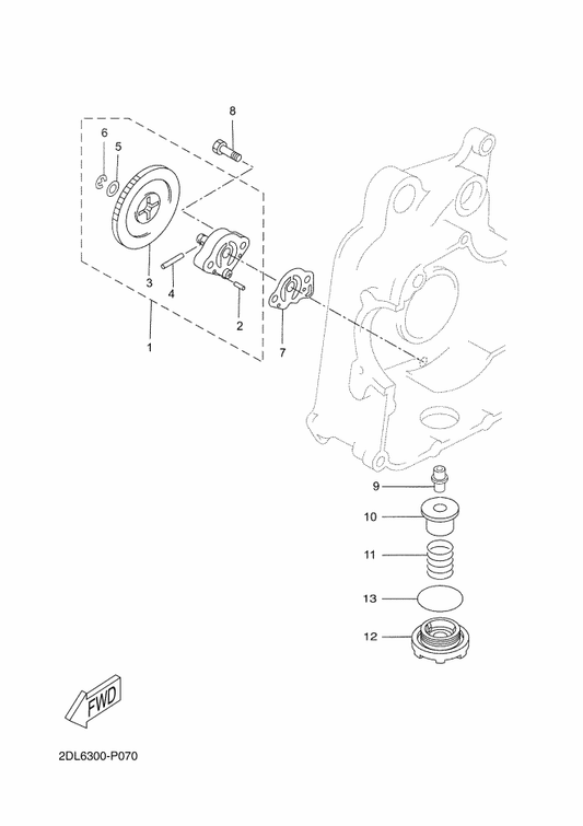 Yamaha 93603-22X01 . Pin, Dowel — shown on the Oil Pump parts diagram