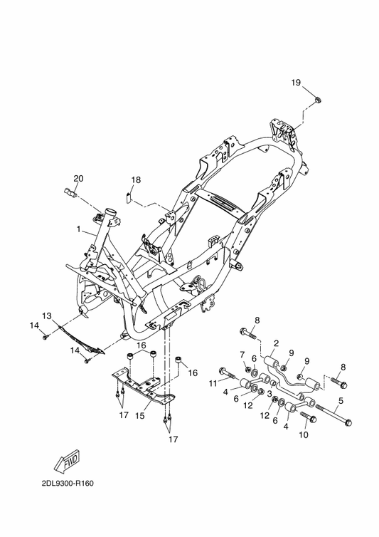 Yamaha 1SD-F1345-10 Bracket, Tank Fitting — shown on the Frame parts diagram
