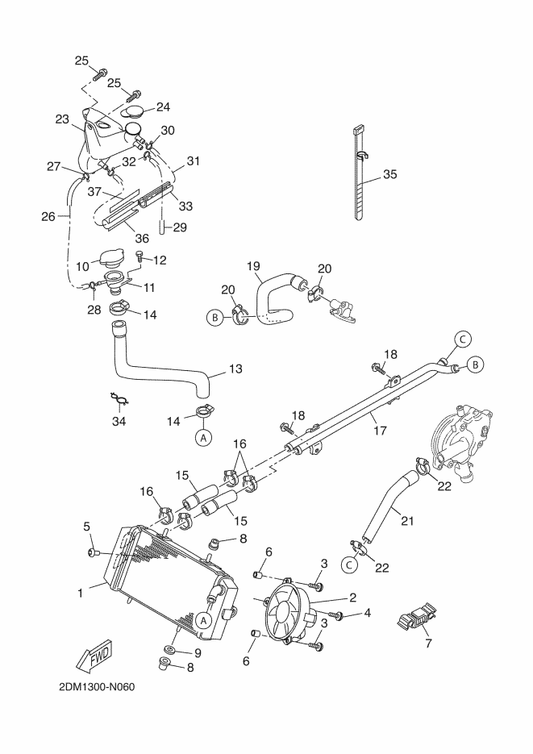 Yamaha 2DM-E2483-00 Pipe 3 — shown on the Radiator & Hose parts diagram