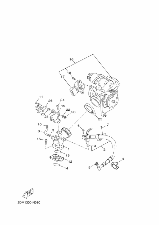Yamaha 2DM-13930-00 Pipe Inlet Assembly — shown on the Intake parts diagram