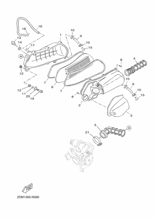 Yamaha 90110-06X70 Bolt, Hexagon Socket Head — shown on the Intake 2 parts diagram
