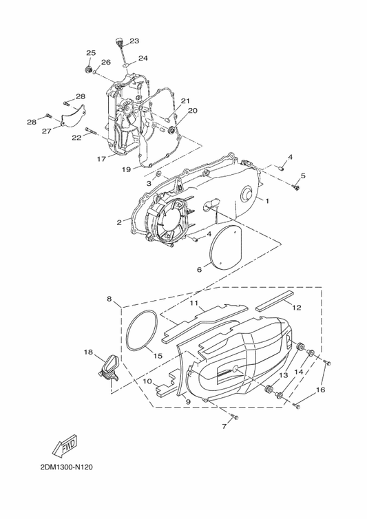 Yamaha 90480-14X02 . Grommet — shown on the Crankcase Cover 1 parts diagram