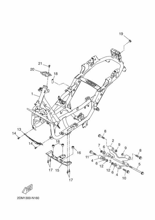 Yamaha 2DM-F1420-00 Engine Bracket Comp. 2 — shown on the Frame parts diagram