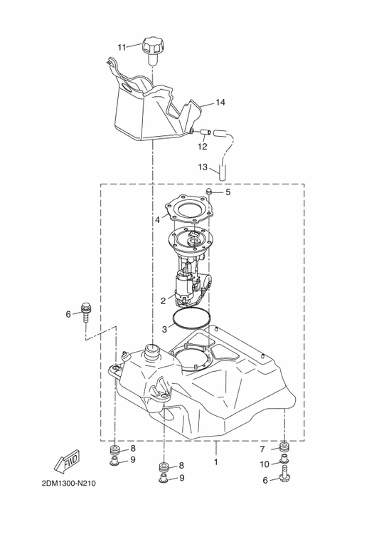 Yamaha 2DM-F4110-00 Fuel Tank Comp. — shown on the Fuel Tank parts diagram