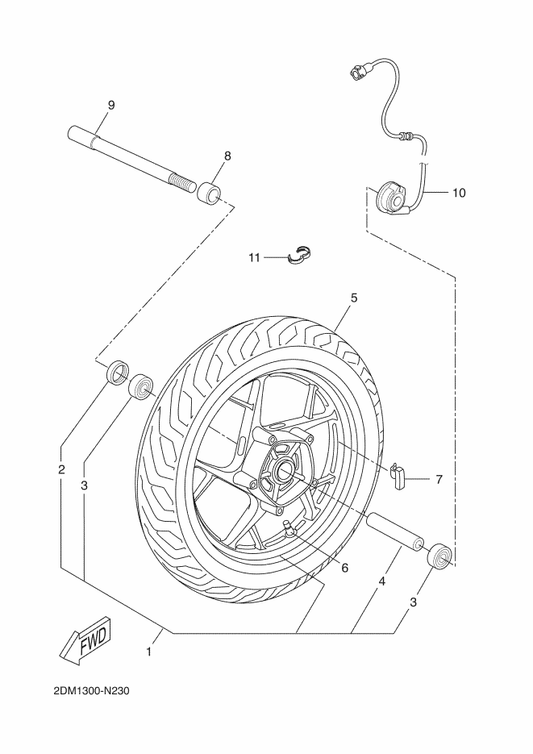 Yamaha 2DM-F5160-00 Cast Wheel, Front — shown on the Front Wheel parts diagram