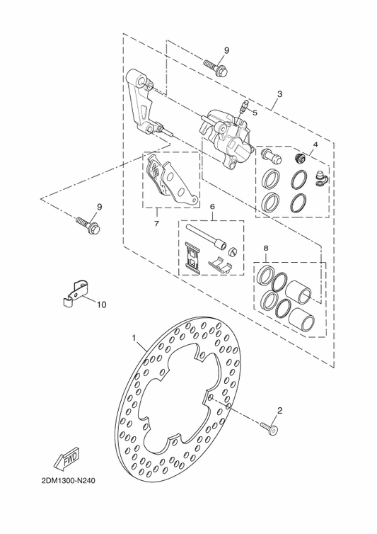 Yamaha 2DM-F580T-00 Caliper Assy (Left) — shown on the Front Brake Caliper parts diagram