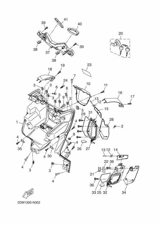 Yamaha 1SD-F839L-00 Lid 2 — shown on the Leg Shield parts diagram