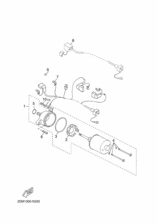Yamaha 2DM-H1815-10 Cord, Starter Motor — shown on the Starting Motor parts diagram
