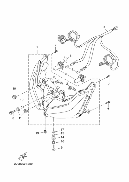 Yamaha 2DM-H4312-00 Cord Assy — shown on the Headlight parts diagram