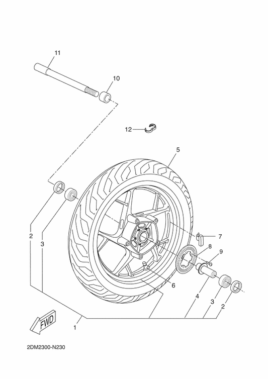 Yamaha 2DM-F5160-10 Cast Wheel, Front — shown on the Front Wheel parts diagram
