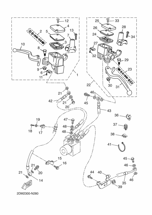 Yamaha 2DM-F581J-00 Hose, Brake 4 — shown on the Front Master Cylinder parts diagram