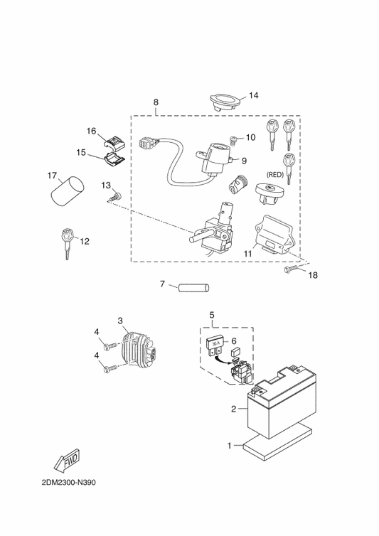 Yamaha 2DM-WH250-21 Main Sw. Immobilizer Kit — shown on the Electrical 1 parts diagram