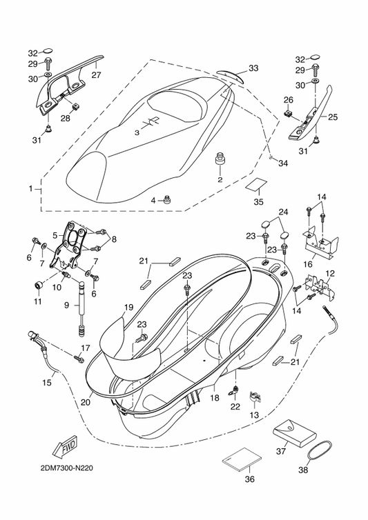 Yamaha 2DM-F4730-20 Double Seat Assy — shown on the Seat parts diagram