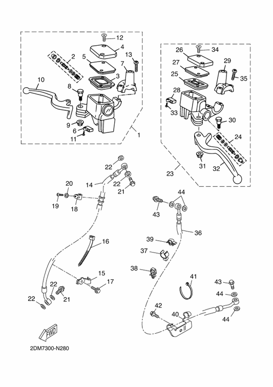 Yamaha 2DL-F5873-00 Hose, Brake 2 — shown on the Front Master Cylinder parts diagram