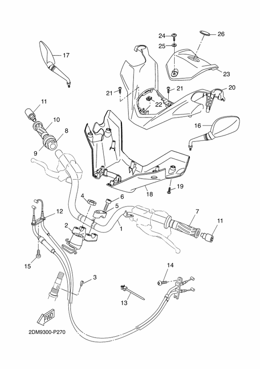 Yamaha 2DM-F6110-10 Handle Comp. — shown on the Steering Handle & Cable parts diagram