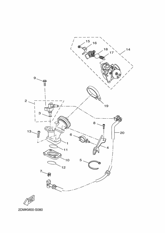 Yamaha 2DM-E3585-00 Manifold — shown on the Intake parts diagram