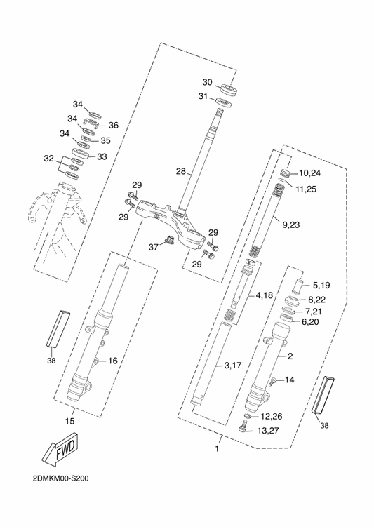 Yamaha 37P-F3110-00 . Inner Tube Comp.1 — shown on the Steering parts diagram
