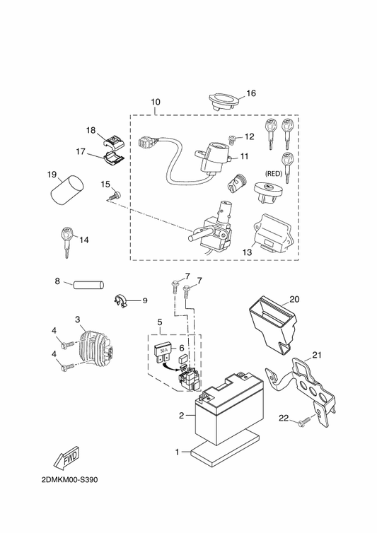 Yamaha 2DM-WH250-40 Main Sw. Immobilizer Kit — shown on the Electrical 1 parts diagram