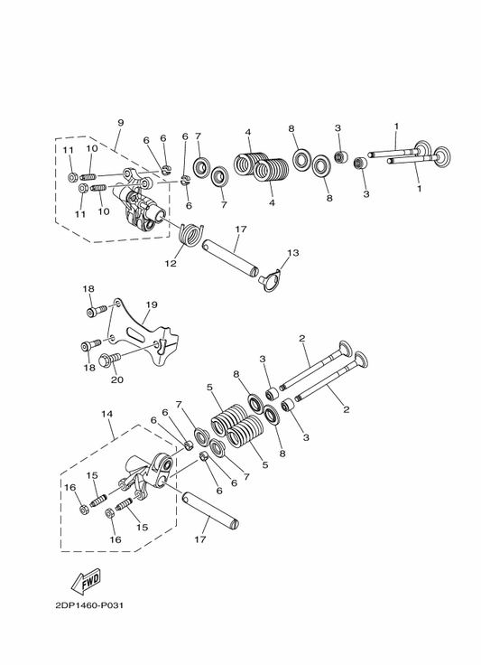 Yamaha 2DP-E2114-00 Spring, Valve Outer — shown on the Valve parts diagram