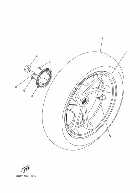 Yamaha 2DP-F5338-01-35 Cast Wheel, Rear — shown on the Rear Wheel parts diagram