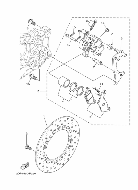 Yamaha 90105-10882 Bolt, Flange — shown on the Rear Brake Caliper parts diagram