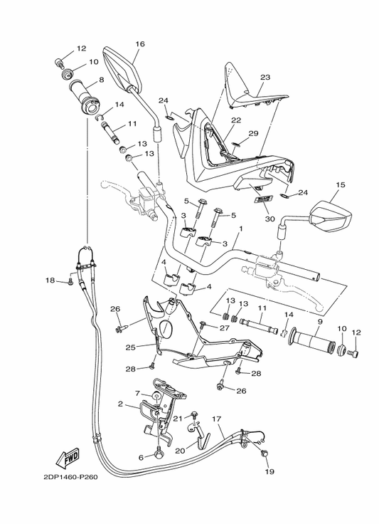 Yamaha 1WD-F6246-00 End, Grip — shown on the Steering Handle & Cable parts diagram