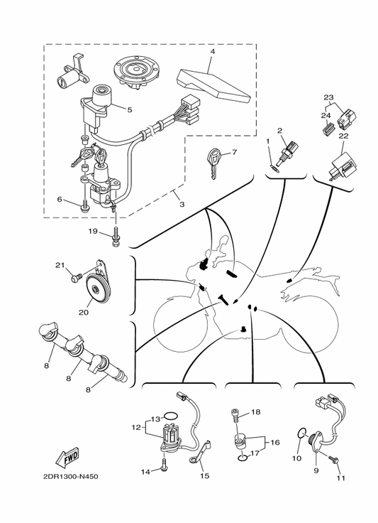 Yamaha 1RC-83371-00 Horn — shown on the Electrical 2 parts diagram